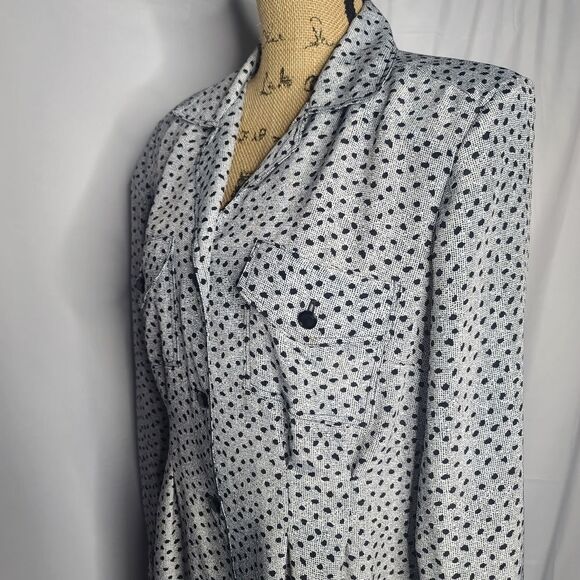 Vintage 80s 90s Gray Black Abstract Dot Long Sleeve Dress - Picture 5 of 12